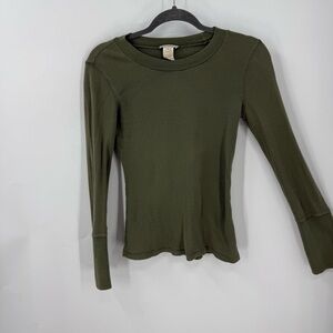 Sundance Forest Green Ribbed velvet button Long Sleeve Top XS